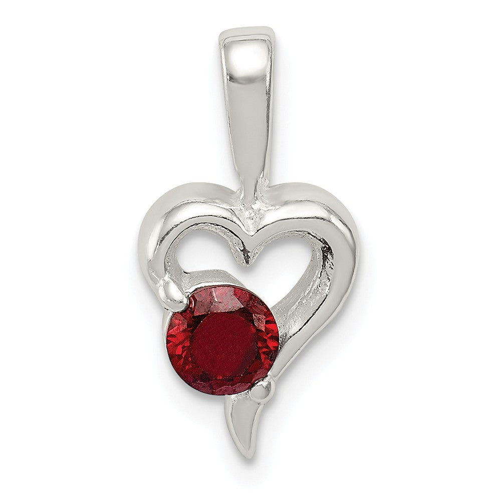 Sterling Silver and Red Cubic Zirconia 8mm Heart Pendant, Item P12055 by The Black Bow Jewelry Co.