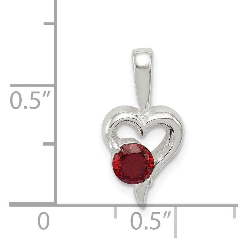 Alternate view of the Sterling Silver and Red Cubic Zirconia 8mm Heart Pendant by The Black Bow Jewelry Co.