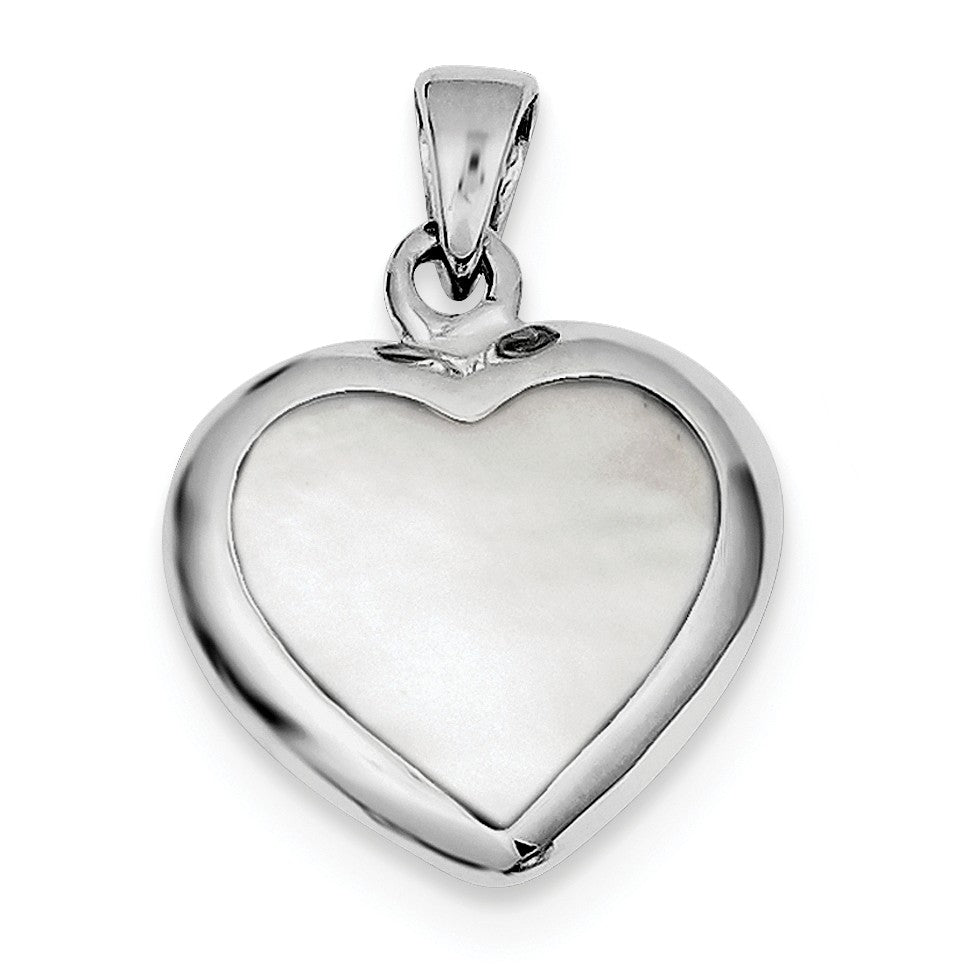 Alternate view of the Sterling Silver, Onyx &amp; Mother of Pearl Reversible Heart 17mm Necklace by The Black Bow Jewelry Co.