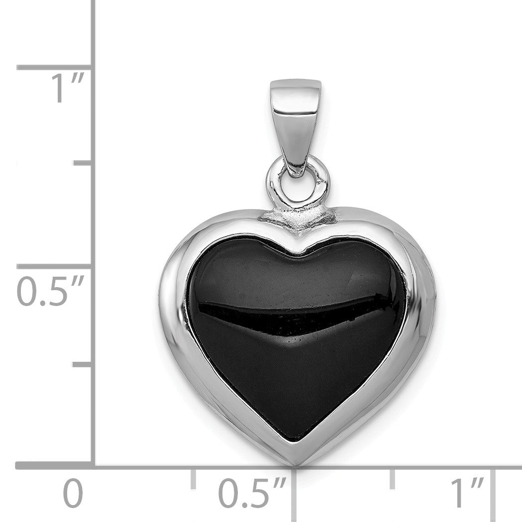 Alternate view of the Sterling Silver, Onyx &amp; Mother of Pearl Reversible Heart 17mm Necklace by The Black Bow Jewelry Co.