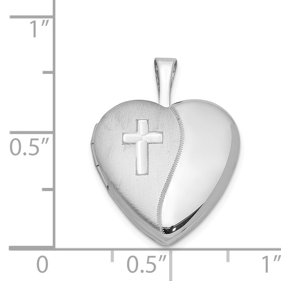 Alternate view of the Sterling Silver 16mm Polished and Satin Heart w/ Cross Locket by The Black Bow Jewelry Co.