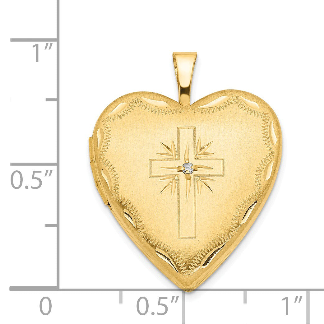 Alternate view of the 20mm Heart Locket with Diamond Accent Cross in 14k Yellow Gold by The Black Bow Jewelry Co.