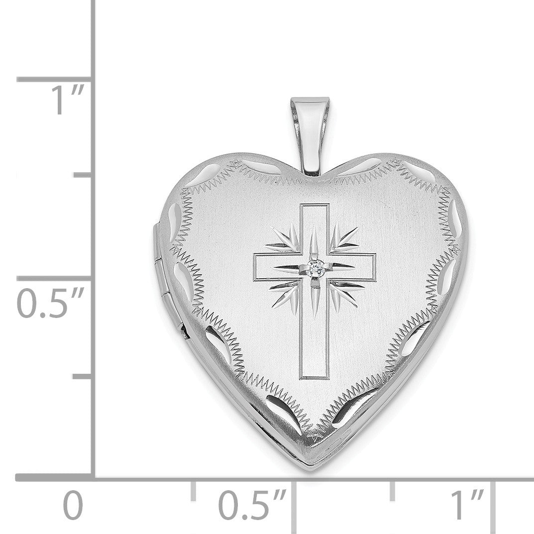 Alternate view of the 20mm Heart Locket with Diamond Accent Cross in 14k White Gold by The Black Bow Jewelry Co.