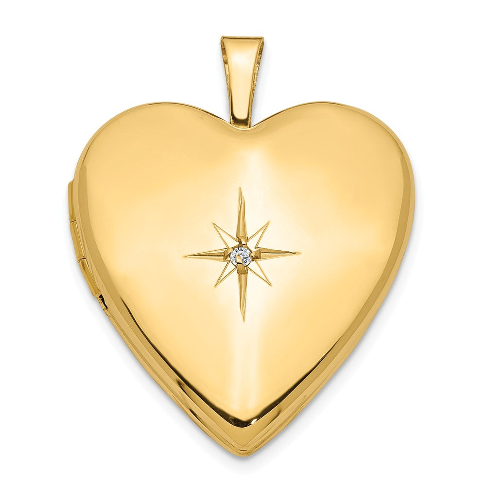 20mm Diamond Star Design Heart Shaped Locket in 14k Yellow Gold, Item P12071 by The Black Bow Jewelry Co.