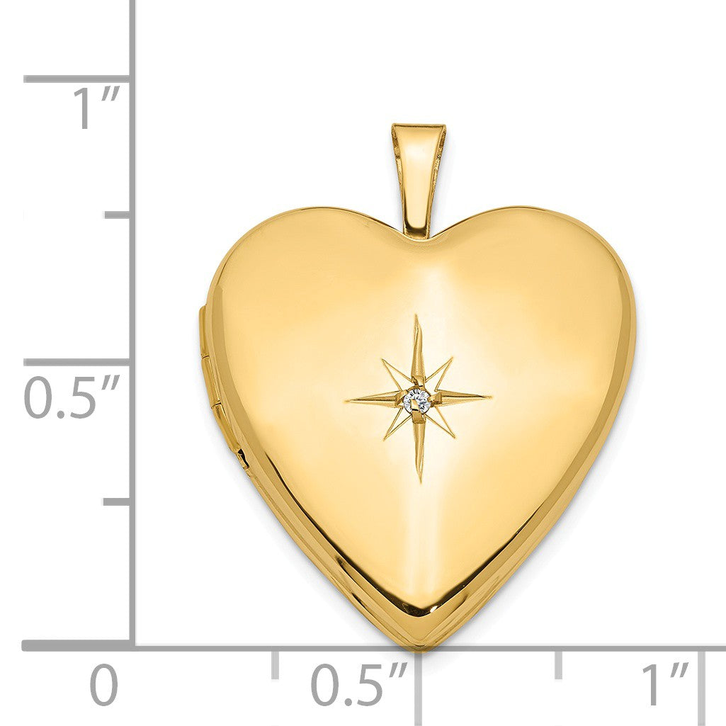 Alternate view of the 20mm Diamond Star Design Heart Shaped Locket in 14k Yellow Gold by The Black Bow Jewelry Co.