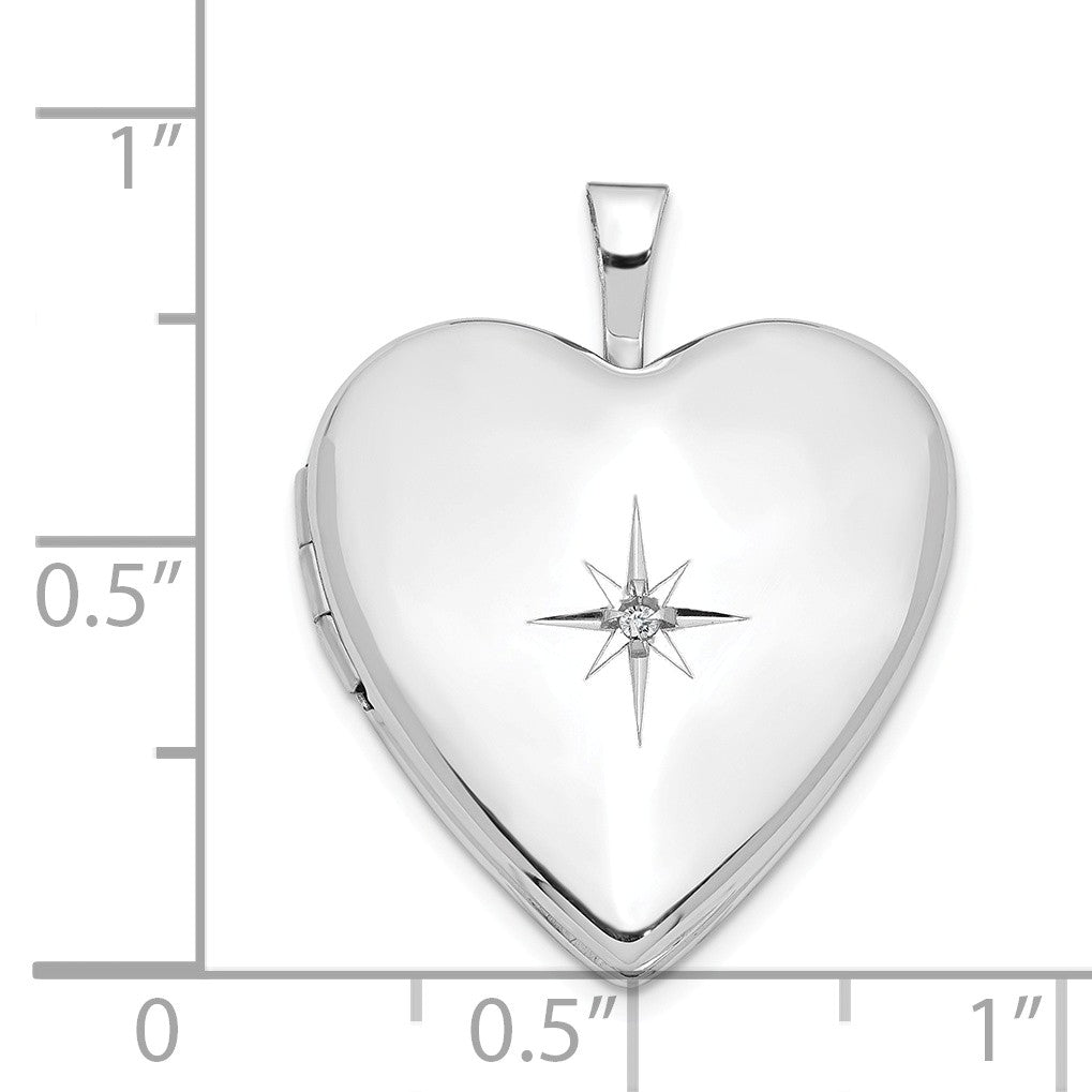 Alternate view of the 20mm Diamond Star Design Heart Shaped Locket in 14k White Gold by The Black Bow Jewelry Co.
