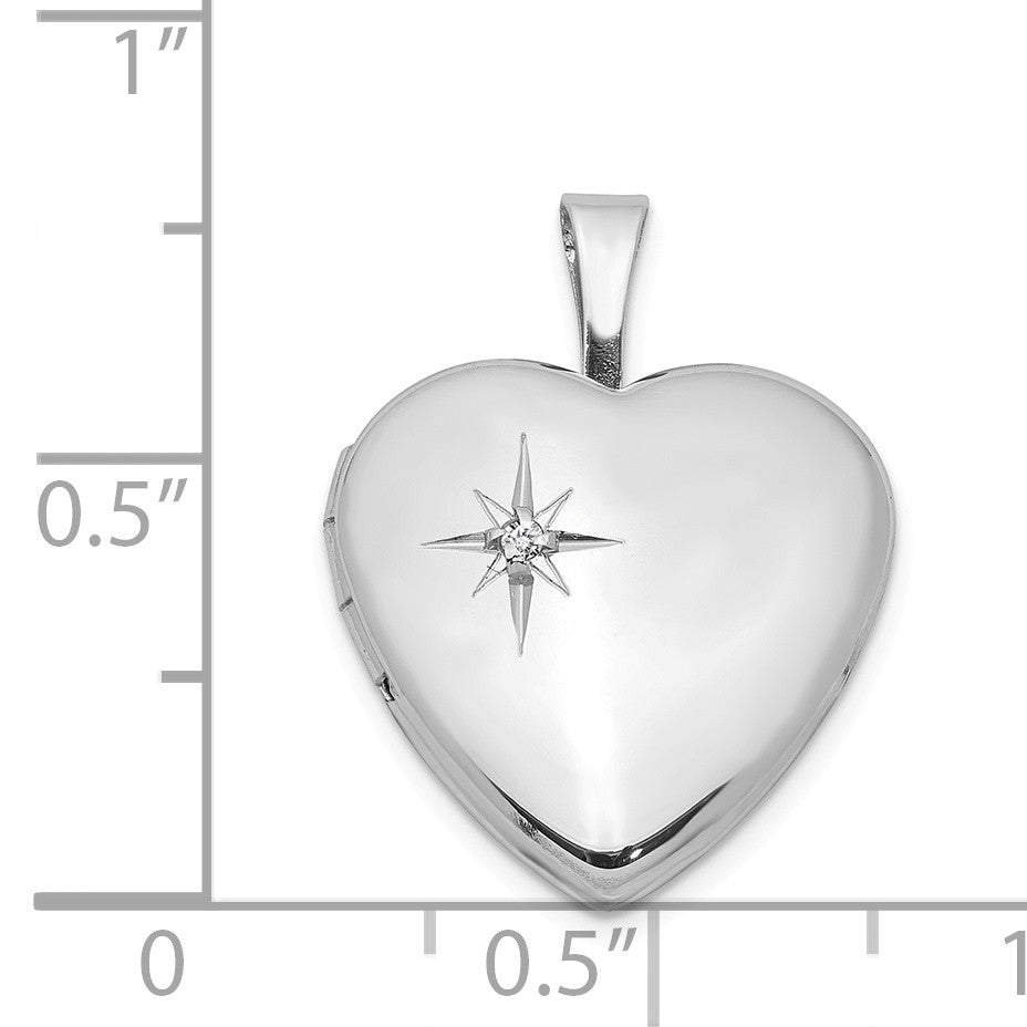 Alternate view of the 16mm Diamond Star Design Heart Shaped Locket in Sterling Silver by The Black Bow Jewelry Co.