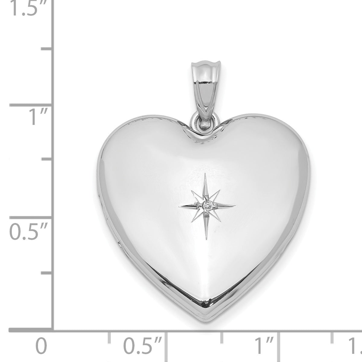 Alternate view of the 24mm .01 Ct Diamond Star Design Heart Shaped Locket in Sterling Silver by The Black Bow Jewelry Co.