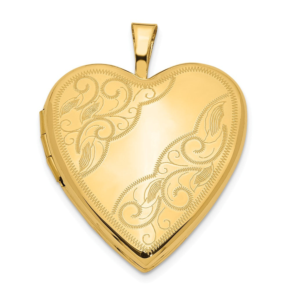 14k Yellow Gold 20mm Swirl Etched Heart Locket, Item P12078 by The Black Bow Jewelry Co.