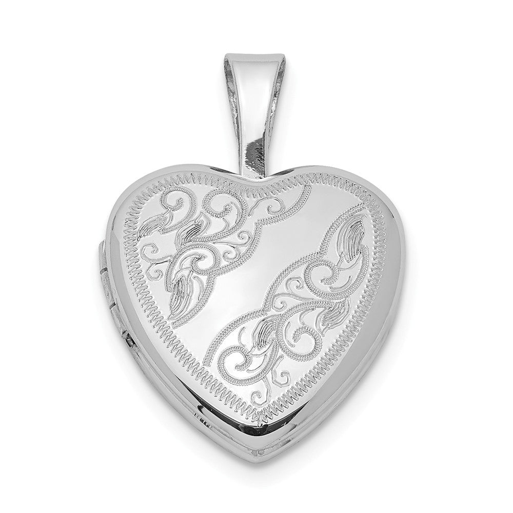 Sterling Silver 12mm Swirl Etched Heart Locket, Item P12080 by The Black Bow Jewelry Co.