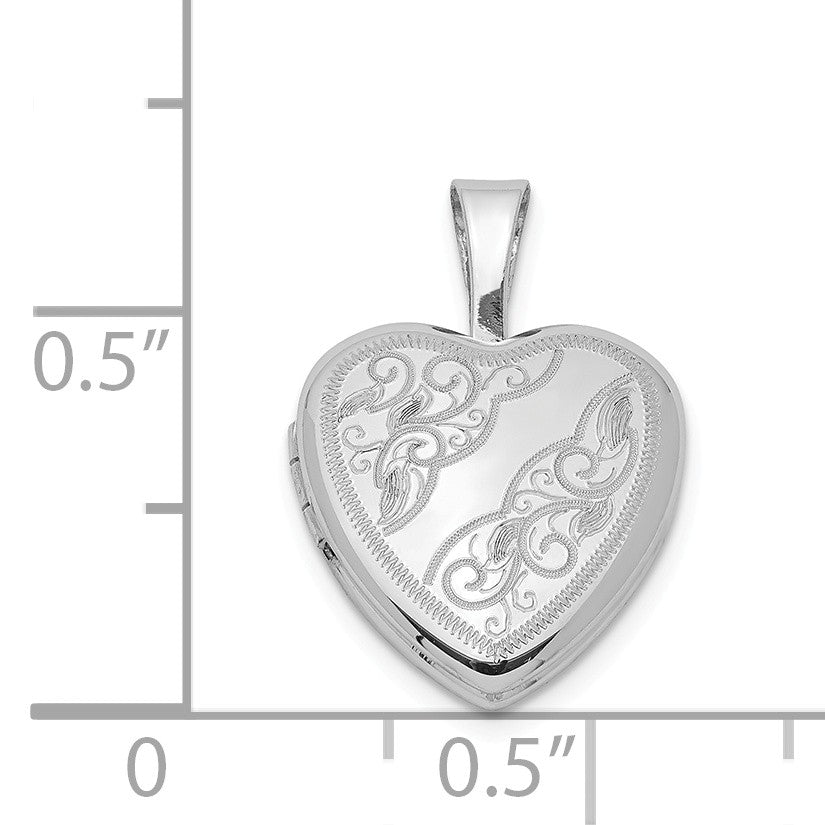 Alternate view of the Sterling Silver 12mm Swirl Etched Heart Locket by The Black Bow Jewelry Co.