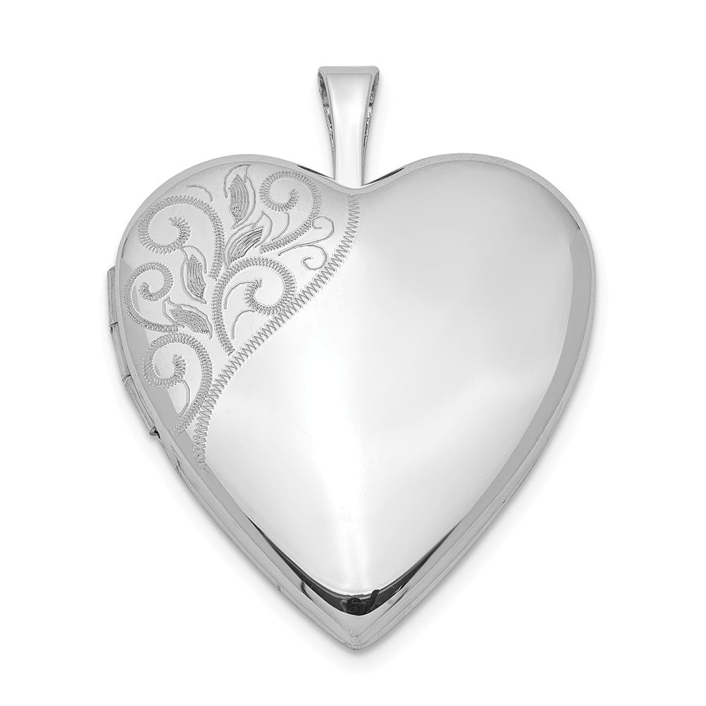 Sterling Silver 20mm Swirl Accent Heart Locket, Item P12081 by The Black Bow Jewelry Co.