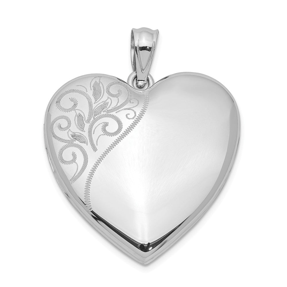 Sterling Silver 24mm Swirl Accent Heart Locket, Item P12082 by The Black Bow Jewelry Co.