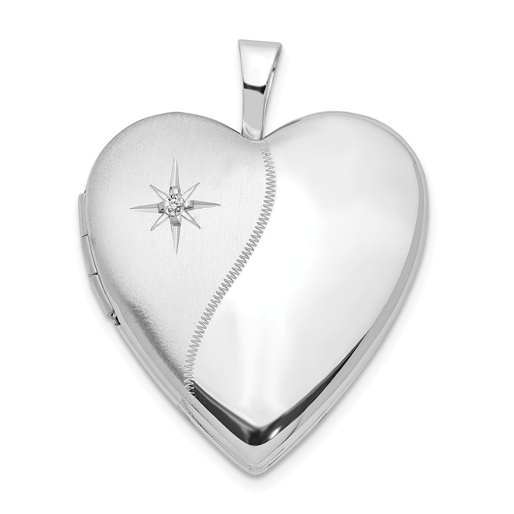 20mm Satin and Polished Diamond Heart Locket in 14k White Gold, Item P12084 by The Black Bow Jewelry Co.