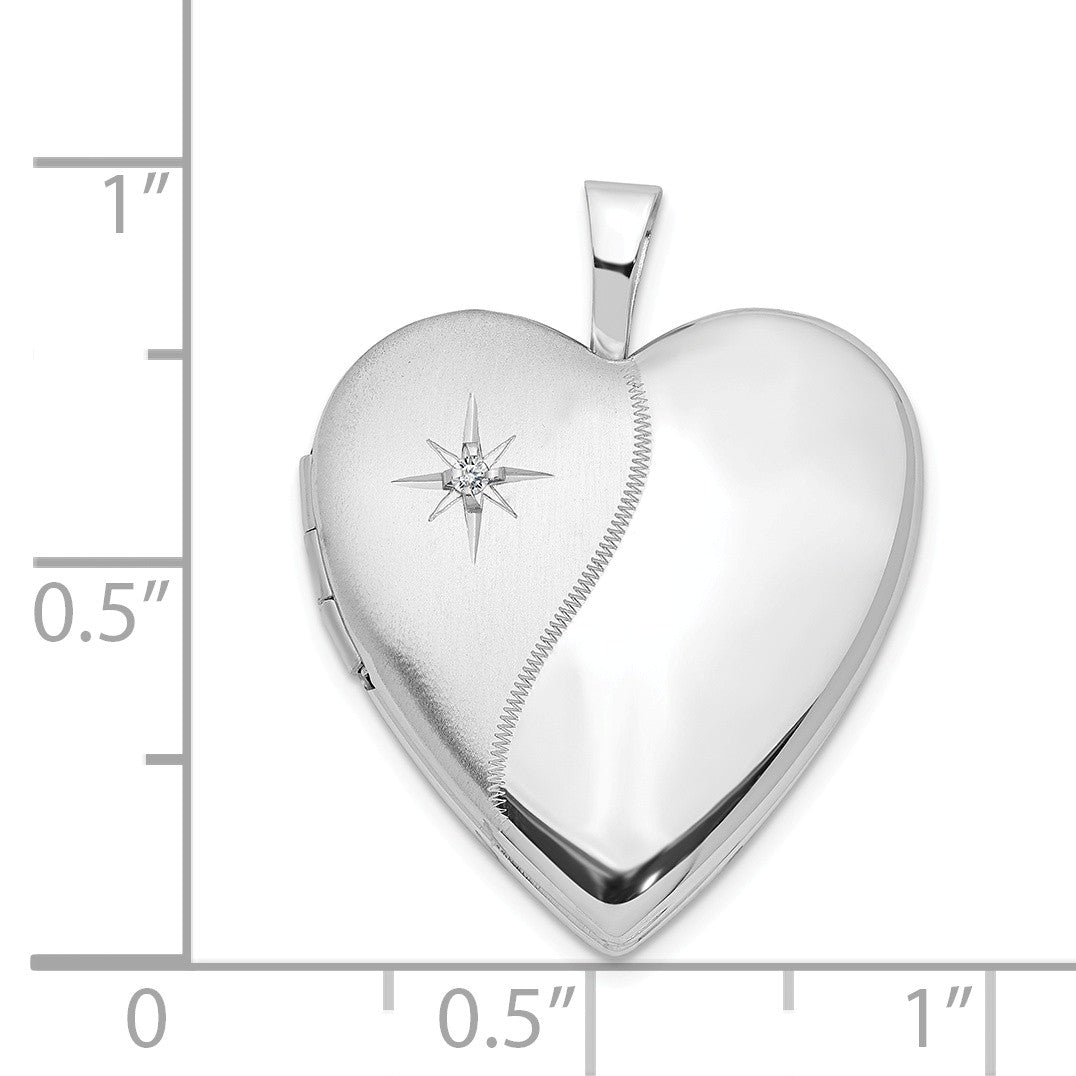 Alternate view of the 20mm Satin and Polished Diamond Heart Locket in 14k White Gold by The Black Bow Jewelry Co.