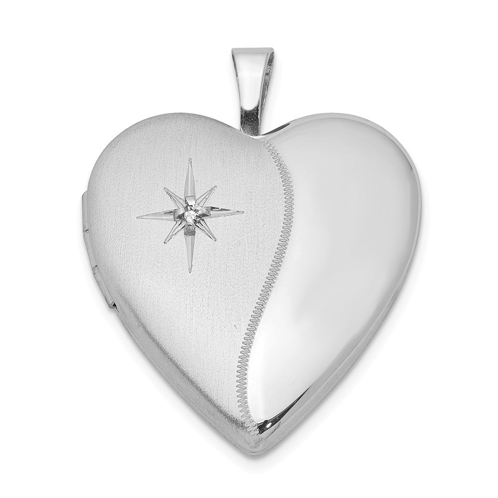 20mm Satin and Polished Diamond Heart Locket in Sterling Silver, Item P12085 by The Black Bow Jewelry Co.