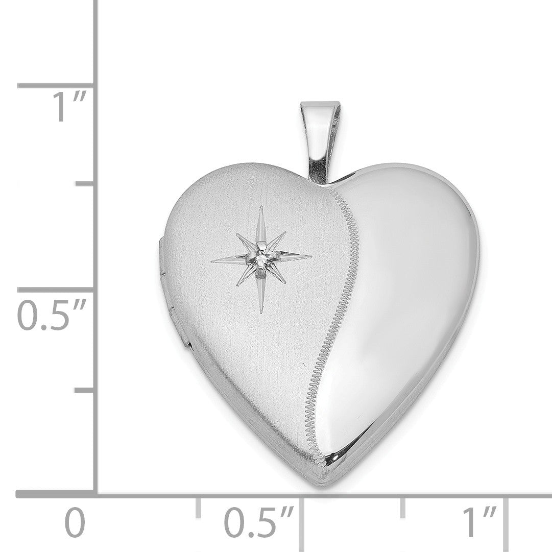 Alternate view of the 20mm Satin and Polished Diamond Heart Locket in Sterling Silver by The Black Bow Jewelry Co.