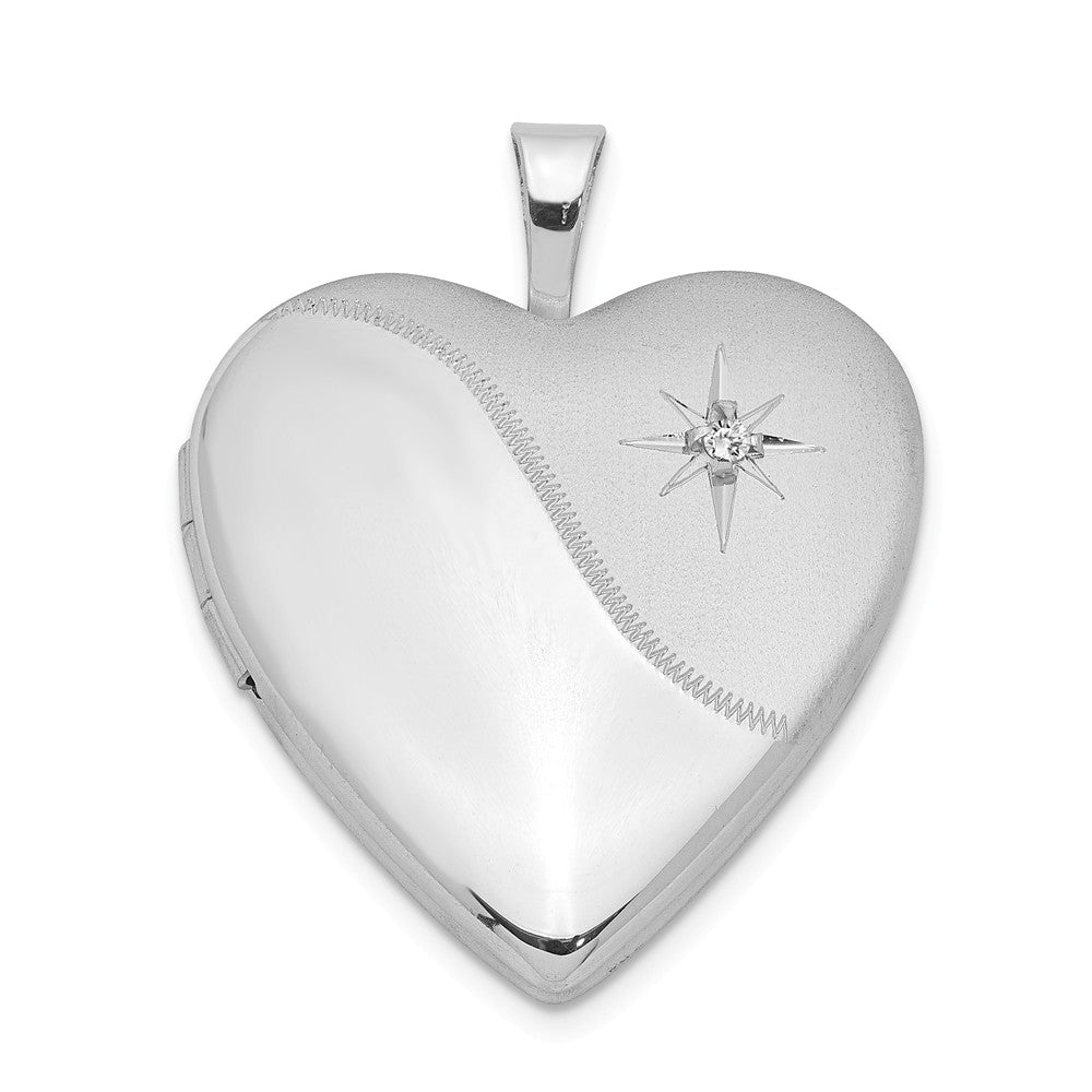 20mm Polished and Satin Diamond Heart Locket in Sterling Silver, Item P12086 by The Black Bow Jewelry Co.