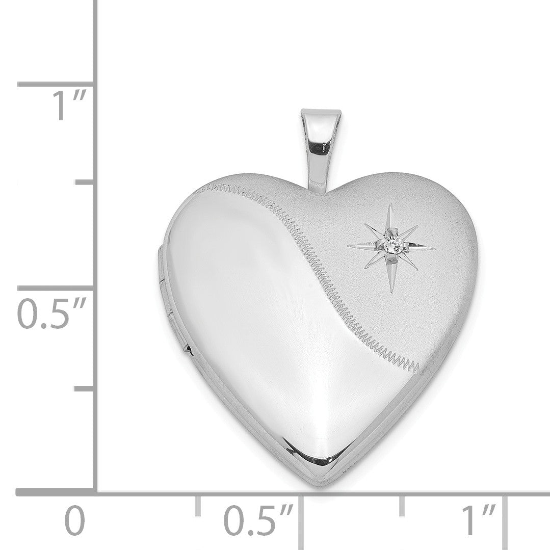Alternate view of the 20mm Polished and Satin Diamond Heart Locket in Sterling Silver by The Black Bow Jewelry Co.