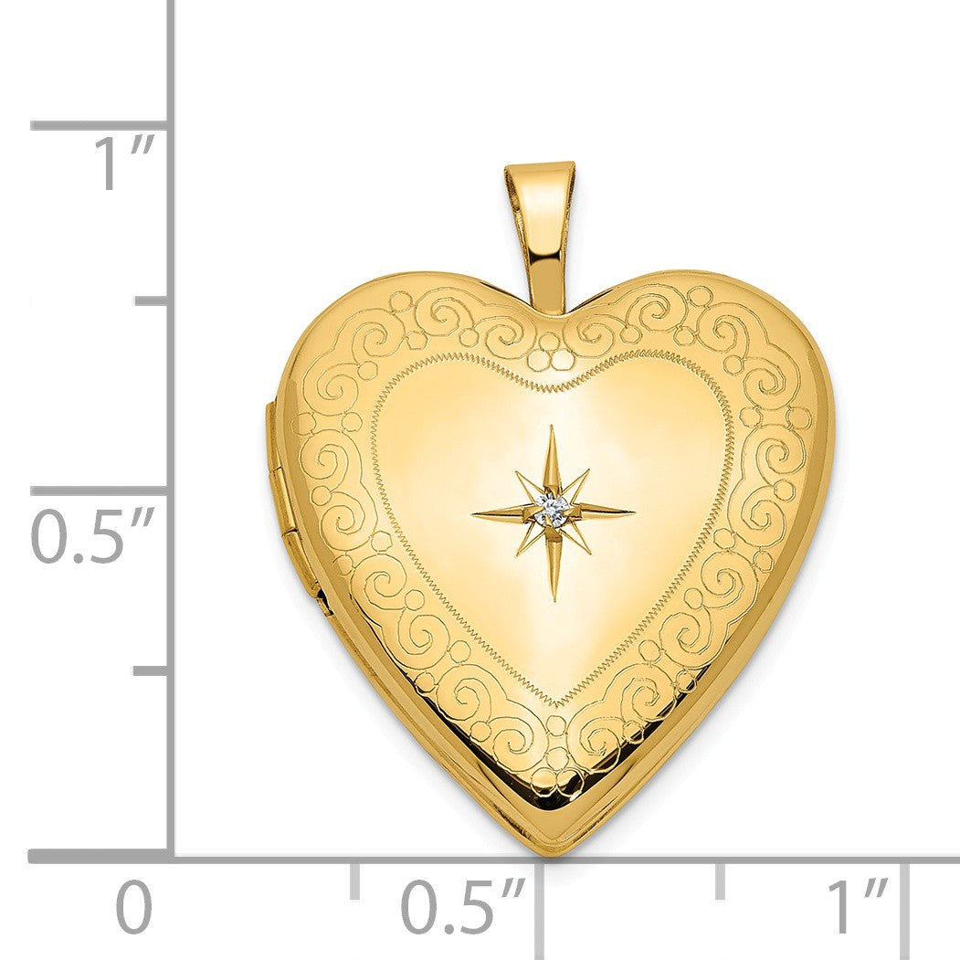 Alternate view of the 20mm Textured Swirl and Diamond Heart Locket in 14k Yellow Gold by The Black Bow Jewelry Co.