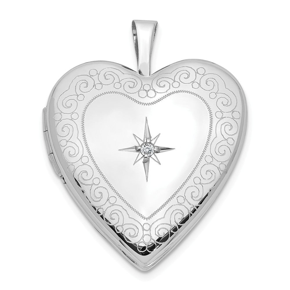 20mm Textured Swirl and Diamond Heart Locket in 14k White Gold, Item P12091 by The Black Bow Jewelry Co.