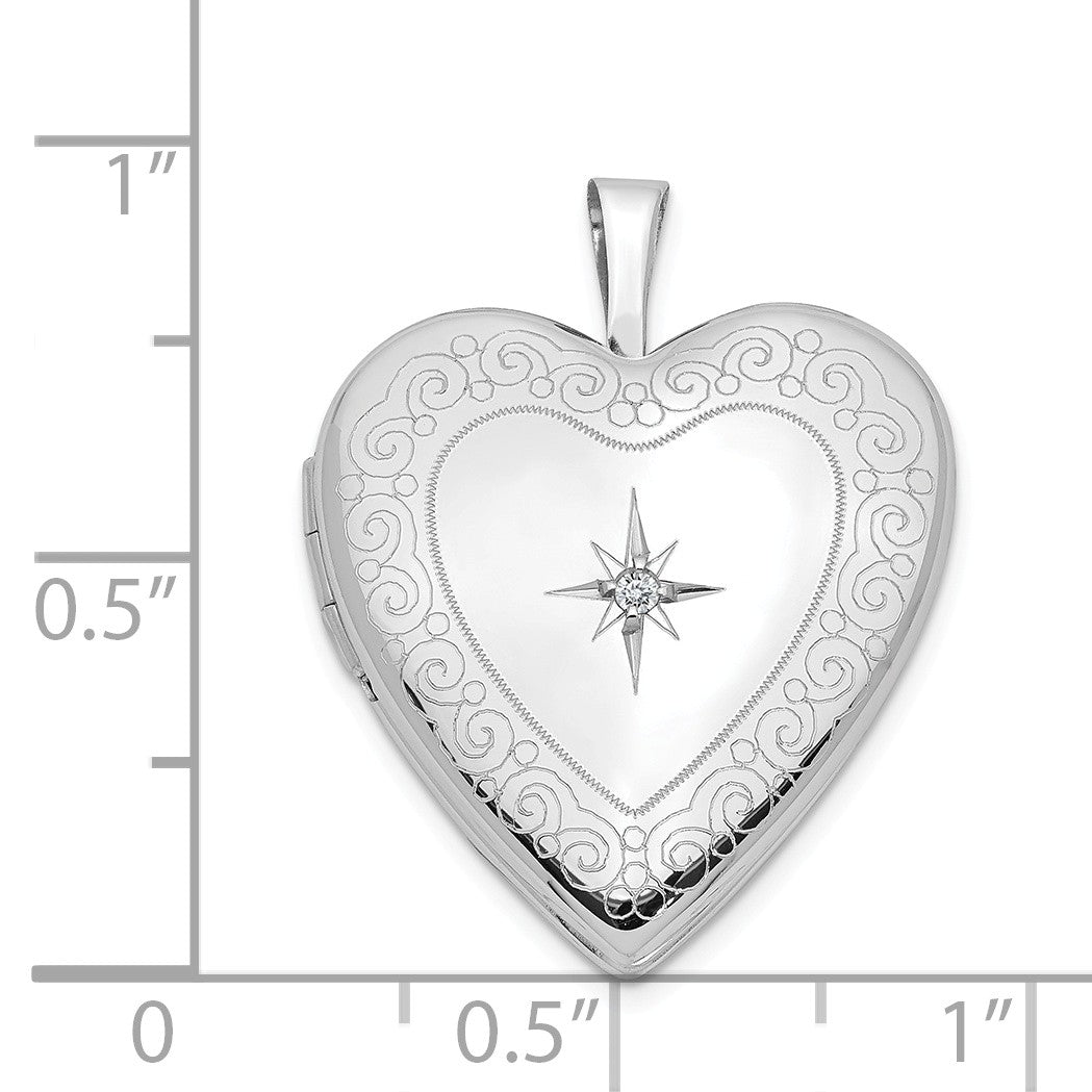 Alternate view of the 20mm Textured Swirl and Diamond Heart Locket in 14k White Gold by The Black Bow Jewelry Co.