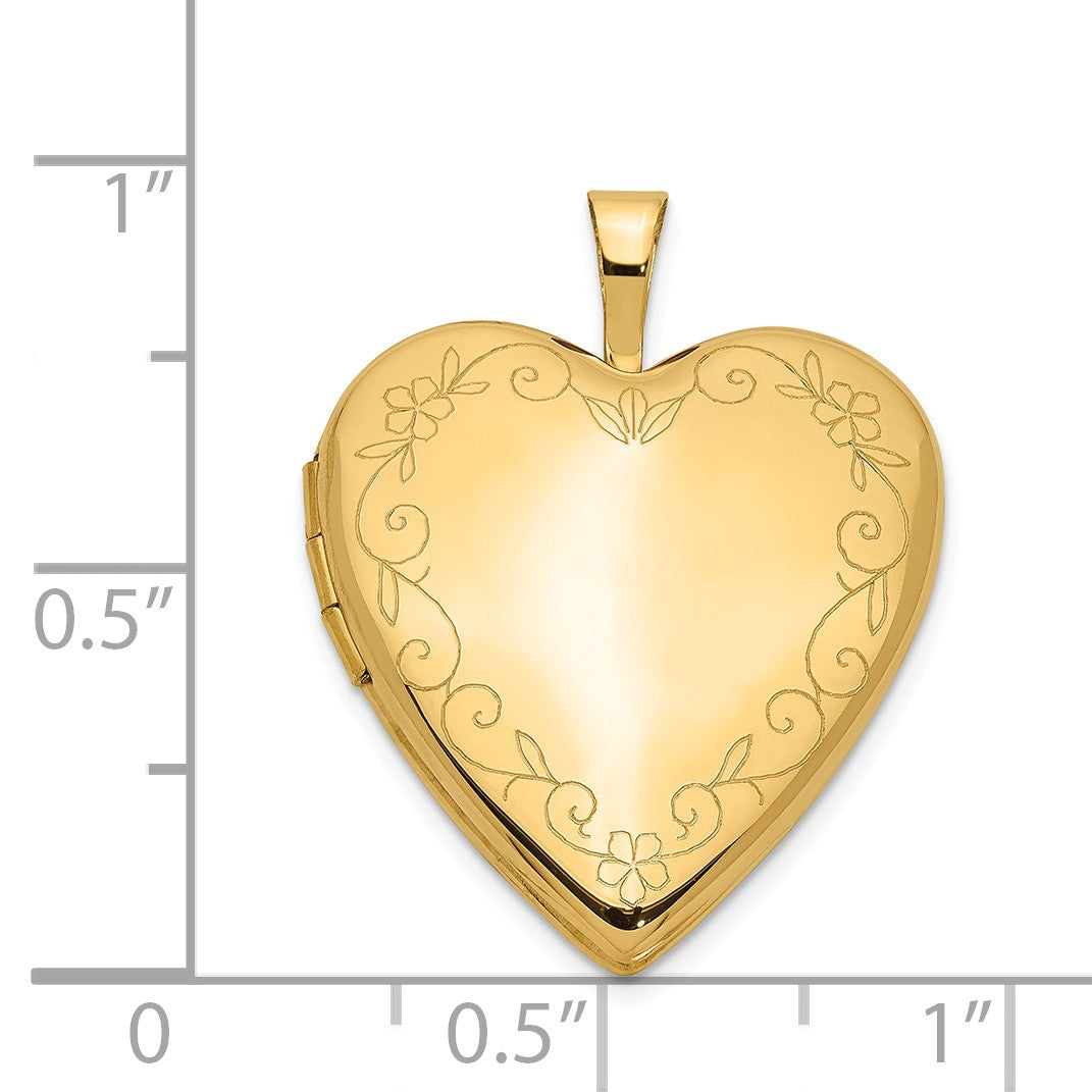 Alternate view of the 14k Yellow Gold 20mm Heart Locket with Flower Vine Border by The Black Bow Jewelry Co.