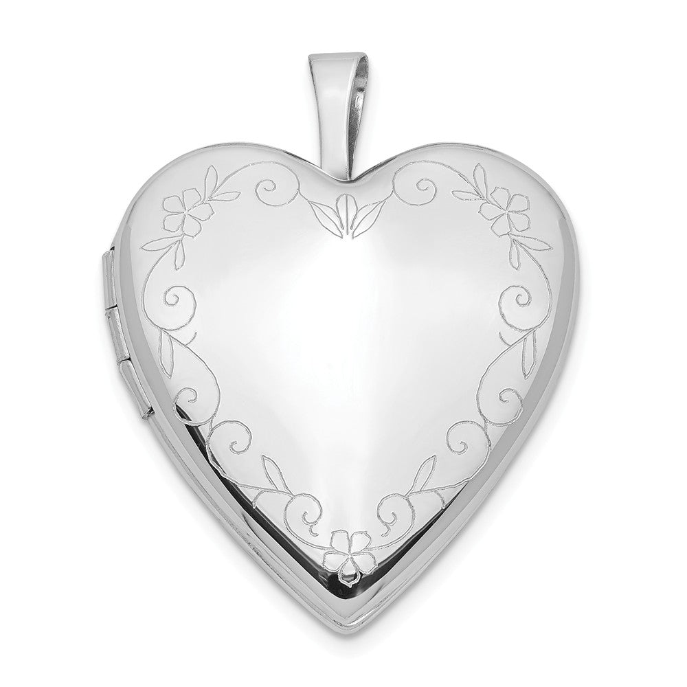 14k White Gold Heart with Flower Vine Border Locket, 20mm, Item P12096 by The Black Bow Jewelry Co.