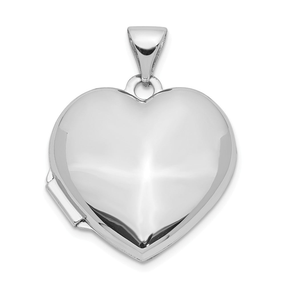 14k White Gold 18mm Polished Domed Heart Locket, Item P12109 by The Black Bow Jewelry Co.
