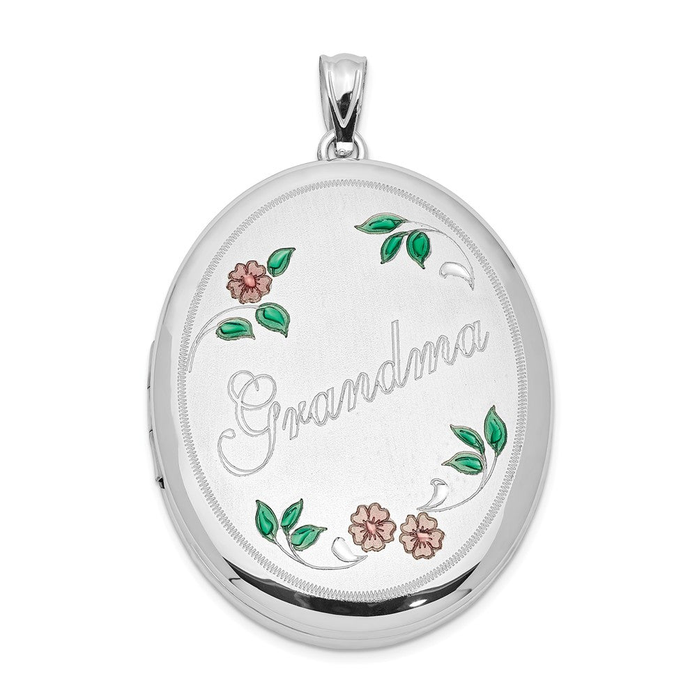 Sterling Silver and Enamel 34mm Grandma Oval Locket, Item P12121 by The Black Bow Jewelry Co.