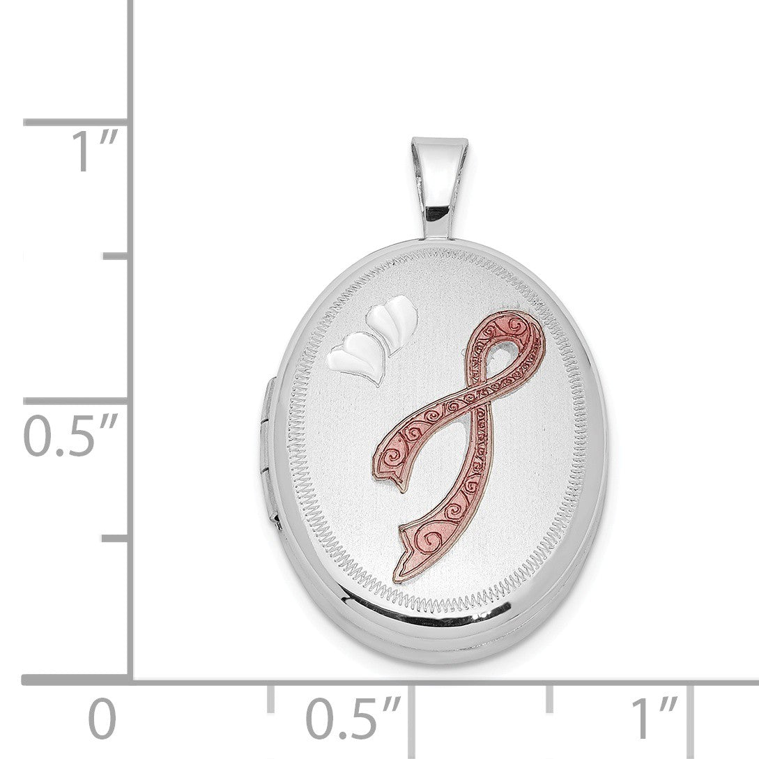 Alternate view of the Sterling Silver 19mm Breast Cancer Awareness Oval Locket by The Black Bow Jewelry Co.