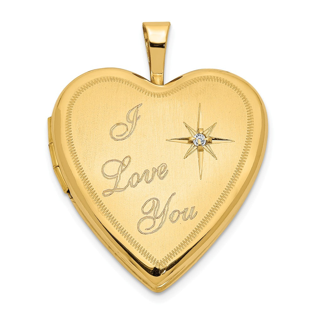 20mm I Love You Diamond Heart Locket in 14k Yellow Gold, Item P12126 by The Black Bow Jewelry Co.