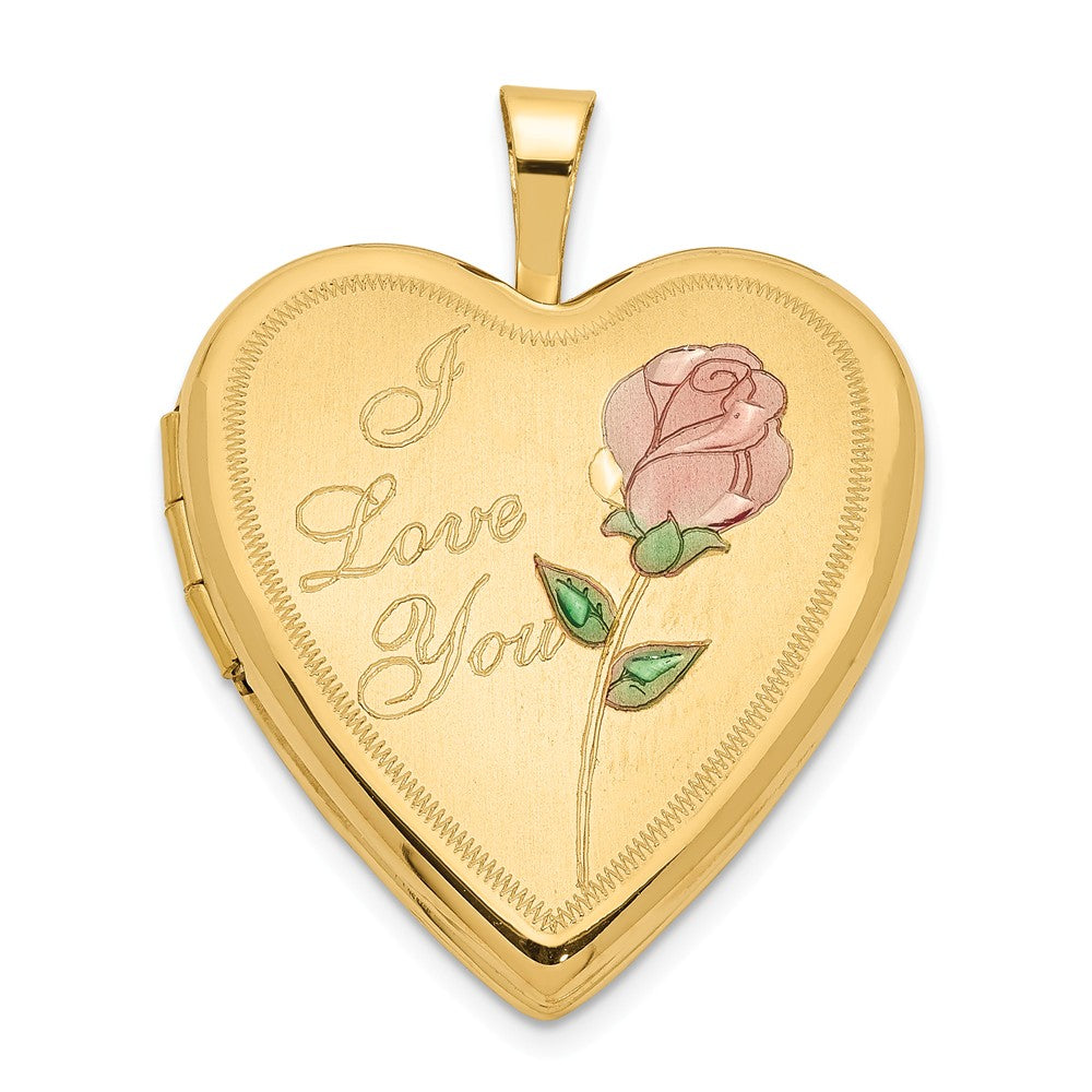 14k Yellow Gold and Enamel I Love You Rose Heart Locket, 20mm, Item P12128 by The Black Bow Jewelry Co.