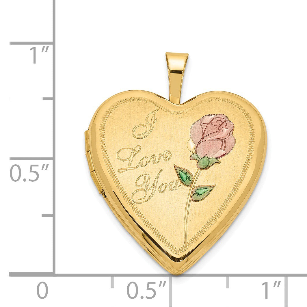 Alternate view of the 14k Yellow Gold and Enamel I Love You Rose Heart Locket, 20mm by The Black Bow Jewelry Co.