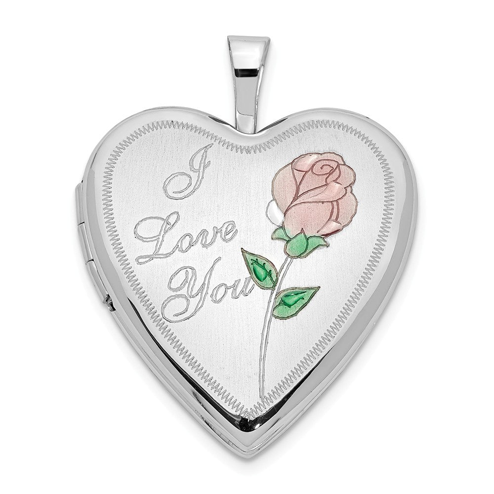 14k White Gold and Enamel 20mm I Love You Rose Heart Locket, Item P12129 by The Black Bow Jewelry Co.
