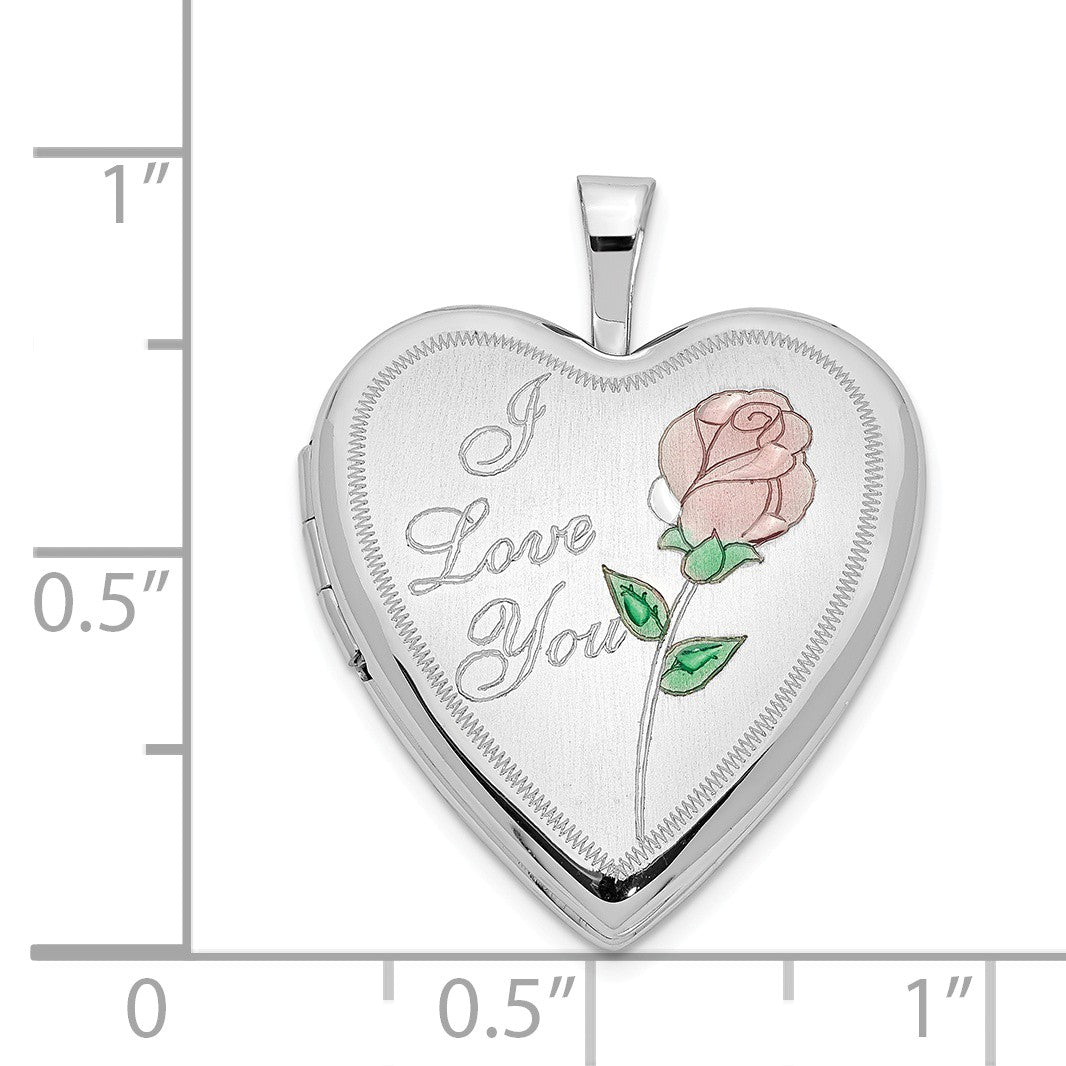 Alternate view of the 14k White Gold and Enamel 20mm I Love You Rose Heart Locket by The Black Bow Jewelry Co.