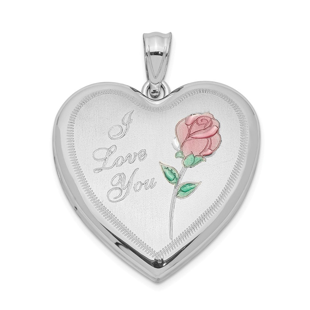 Sterling Silver and Enamel 24mm I Love You Rose Heart Locket, Item P12131 by The Black Bow Jewelry Co.