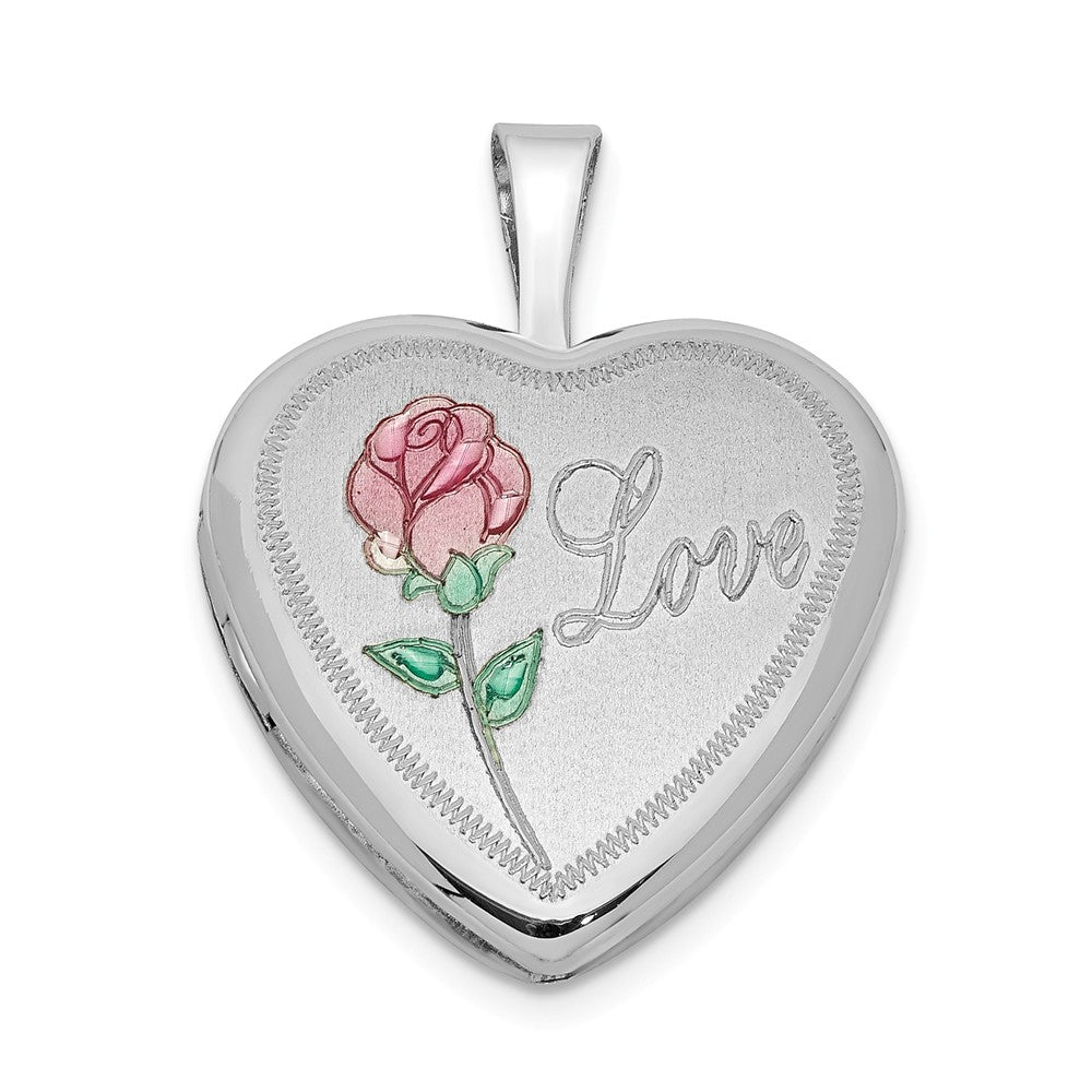 Sterling Silver and Enamel 16mm Love Rose Heart Locket, Item P12136 by The Black Bow Jewelry Co.