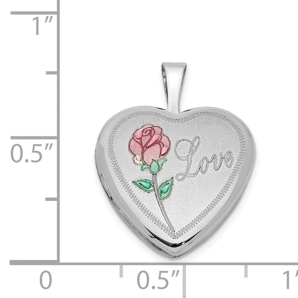 Alternate view of the Sterling Silver and Enamel 16mm Love Rose Heart Locket by The Black Bow Jewelry Co.