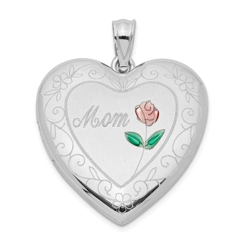 Sterling Silver and Enamel 24mm Mom Rose Heart Locket, Item P12140 by The Black Bow Jewelry Co.