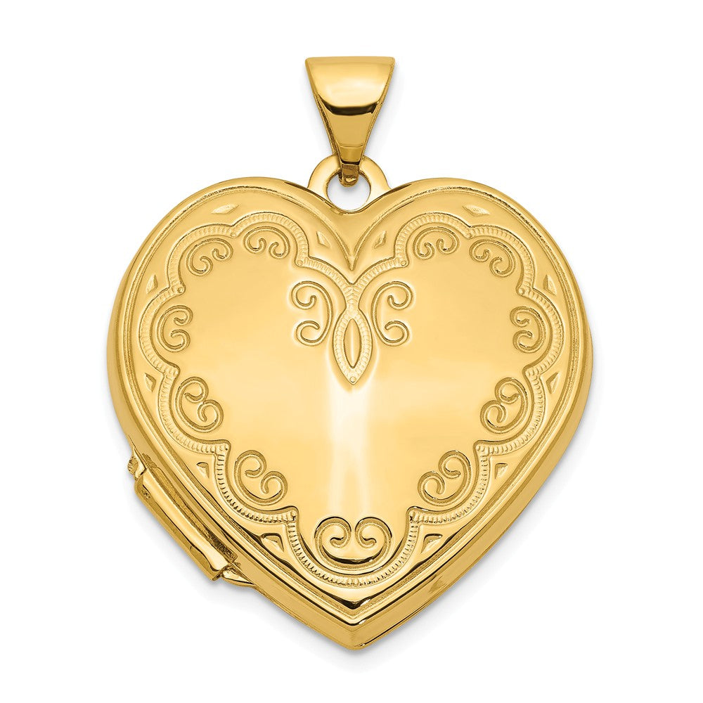 14k Yellow Gold 21mm Ornate Heart Locket, Item P12146 by The Black Bow Jewelry Co.