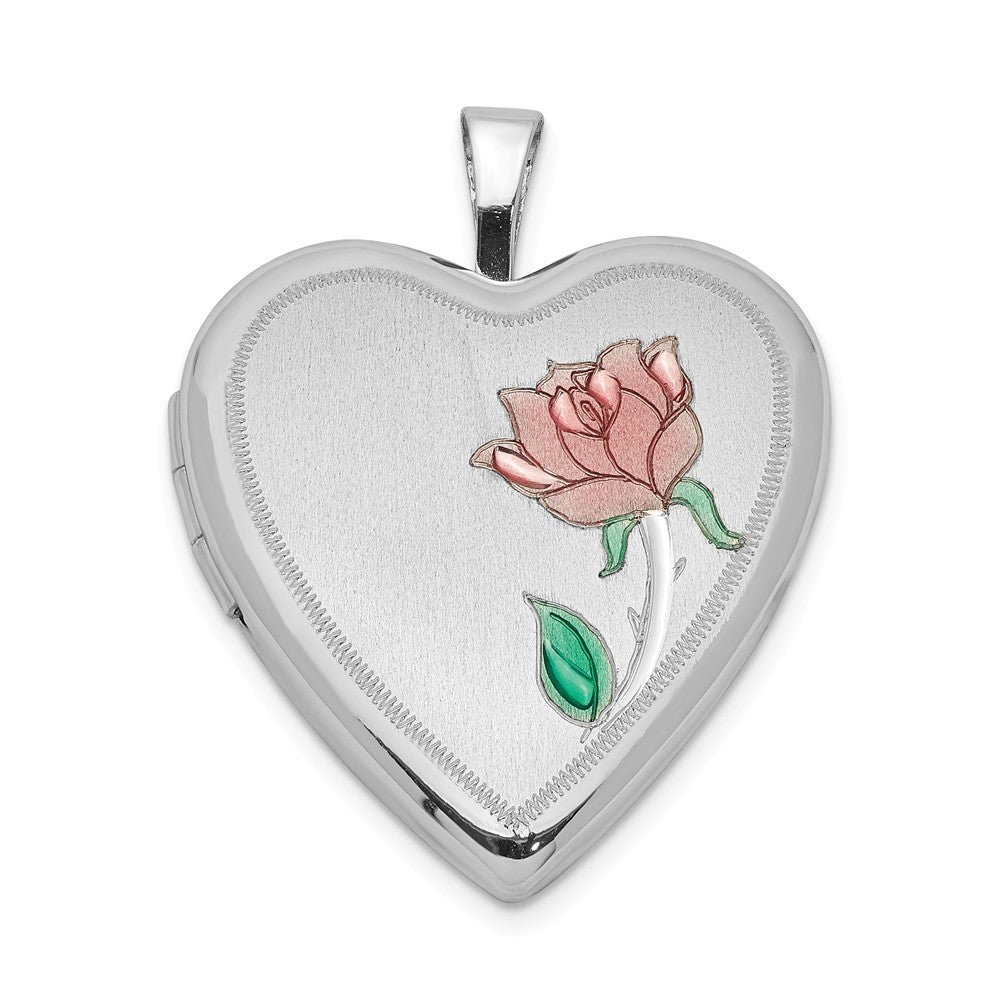 Sterling Silver and Enamel 20mm Rose Heart Locket, Item P12152 by The Black Bow Jewelry Co.