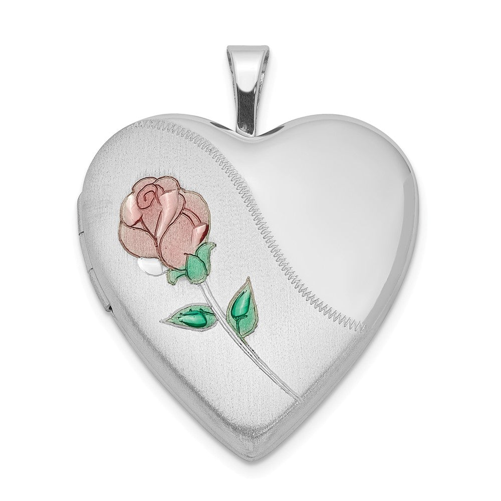 Sterling Silver and Enameled Rose Heart Locket, 20mm, Item P12153 by The Black Bow Jewelry Co.