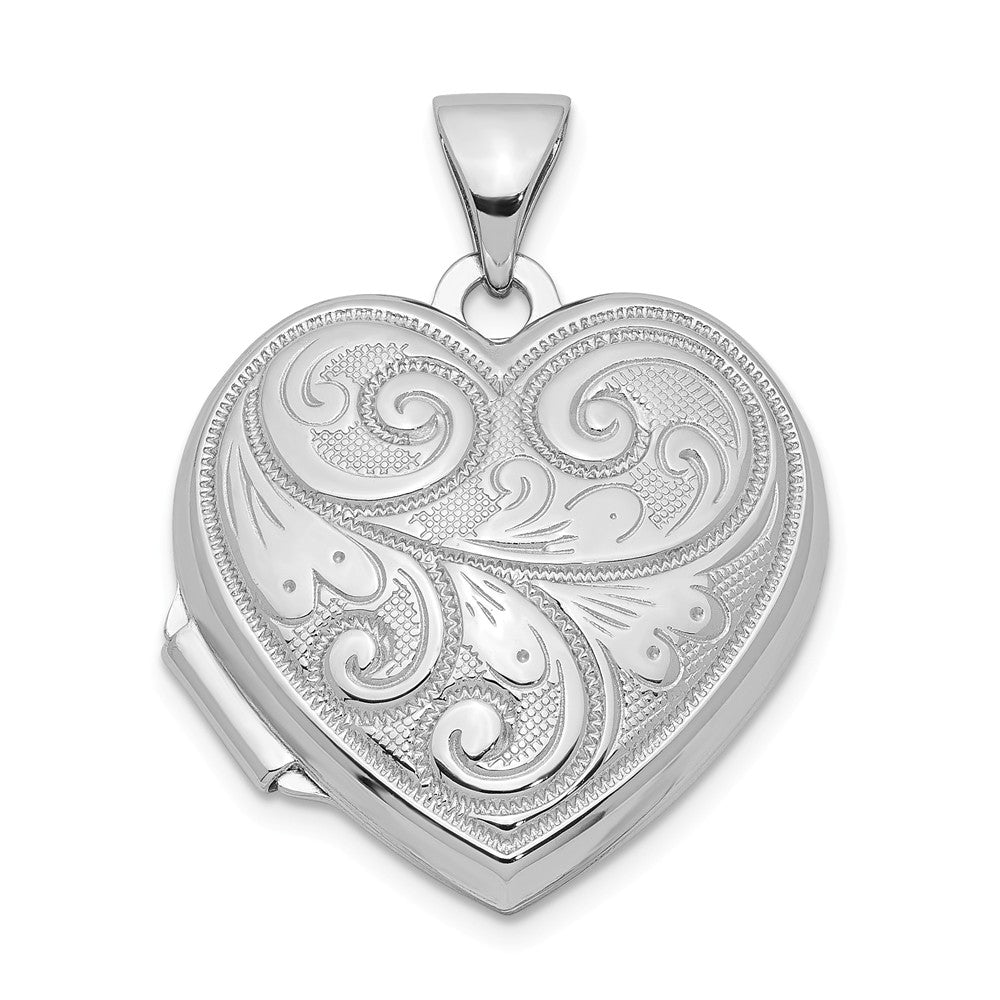 Sterling Silver 18mm Reversible Scrolled Heart Locket, Item P12158 by The Black Bow Jewelry Co.