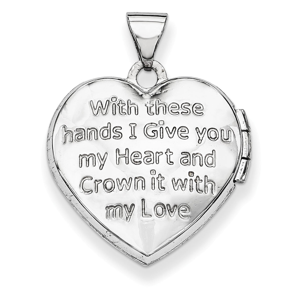 Alternate view of the 15mm Heart Shaped Diamond Claddagh Locket in 14k White Gold by The Black Bow Jewelry Co.