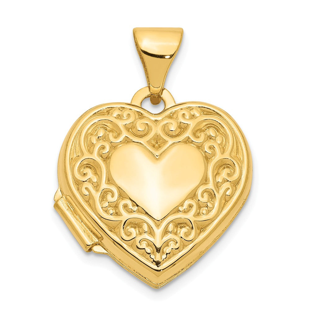 14k Yellow Gold 15mm Scroll Heart Locket, Item P12166 by The Black Bow Jewelry Co.