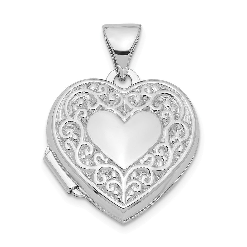 Sterling Silver 15mm Scroll Heart Locket, Item P12169 by The Black Bow Jewelry Co.