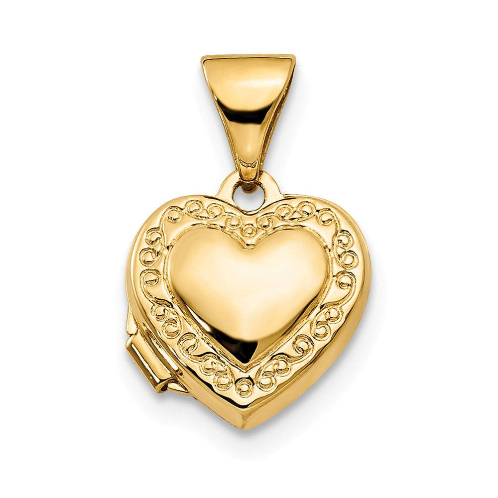 14k Yellow Gold 10mm Scroll Heart Locket, Item P12170 by The Black Bow Jewelry Co.