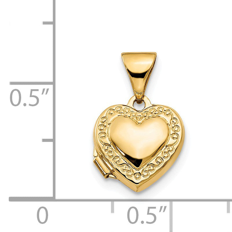 Alternate view of the 14k Yellow Gold 10mm Scroll Heart Locket by The Black Bow Jewelry Co.
