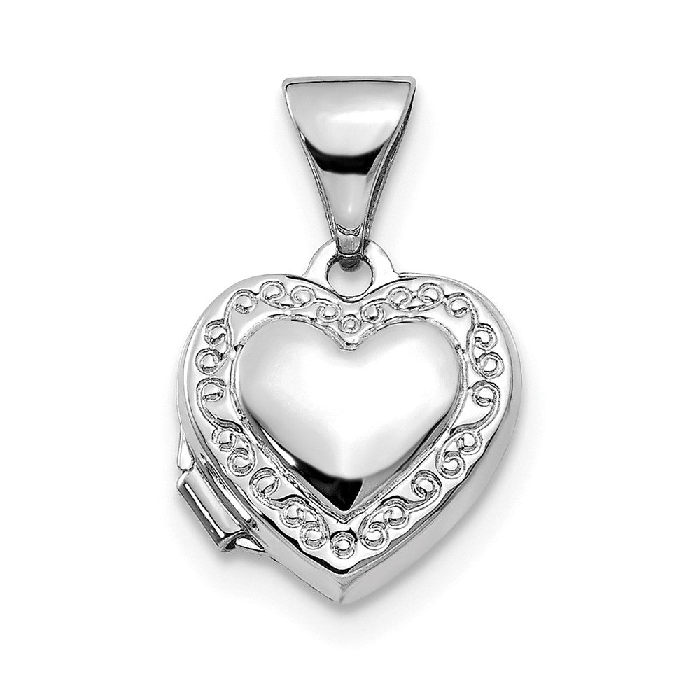 14k White Gold 10mm Scroll Heart Locket, Item P12171 by The Black Bow Jewelry Co.